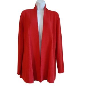 Eileen Fisher Lightweight Wool Open Cardigan Coral Red Size Medium